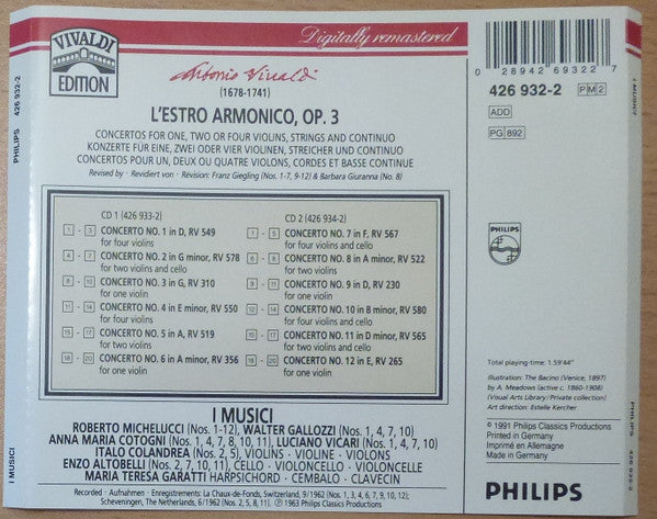 Antonio Vivaldi - I Musici, Roberto Michelucci : L'Estro Armonico, Op.3 (Complete) (2xCD, RM)