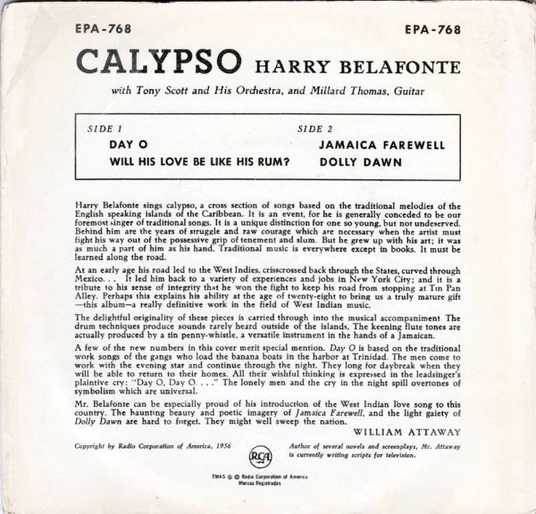 Harry Belafonte : Calypso (7", EP)