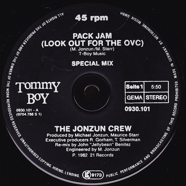 The Jonzun Crew : Pack Jam (Look Out For The OVC) (12", Maxi)