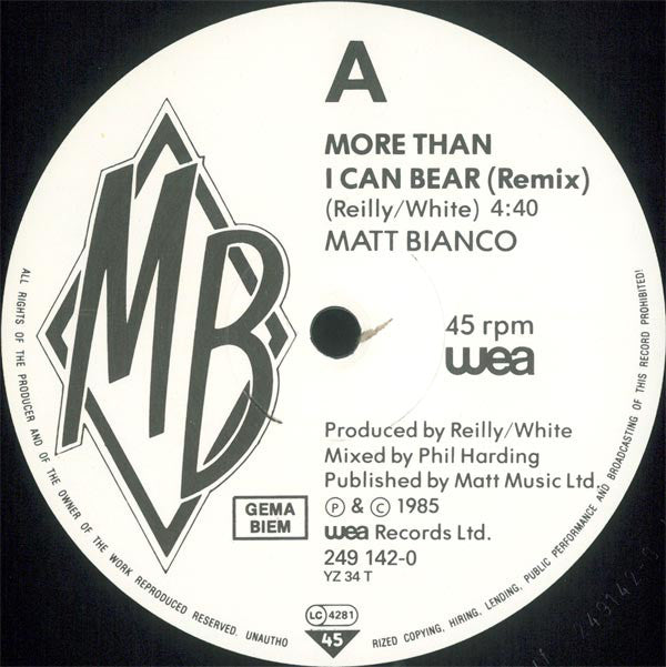 Matt Bianco : More Than I Can Bear (Remix) (12")