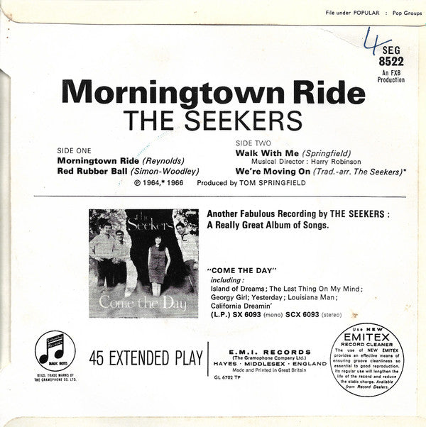 The Seekers : Morningtown Ride (7", EP, Mono)