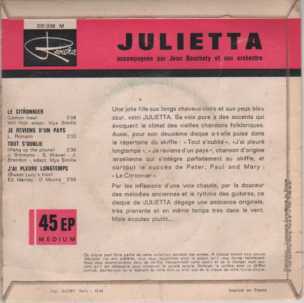 Julietta (7) : Le Citronnier (7", EP)