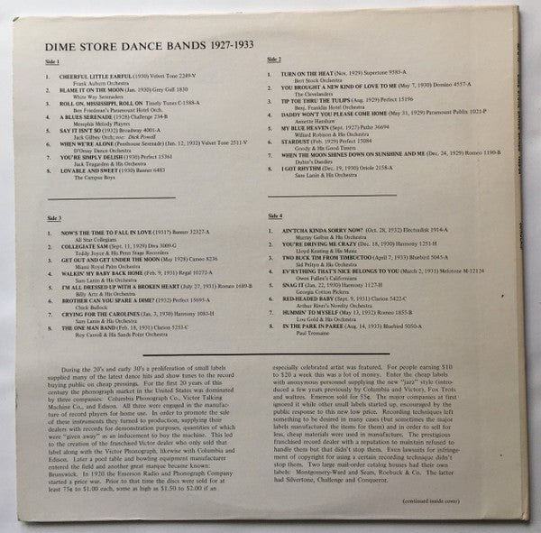 Various : Dime Store Dance Bands 1927-1933 (2xLP, Comp, Gat)