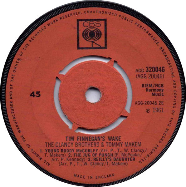 The Clancy Brothers & Tommy Makem : Tim Finnegan's Wake (7", EP, Pus)