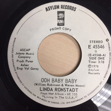 Linda Ronstadt : Ooh Baby Baby / Blowing Away (7", Promo)