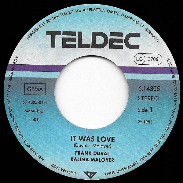 Frank Duval - Kalina Maloyer : It Was Love (7", Single)