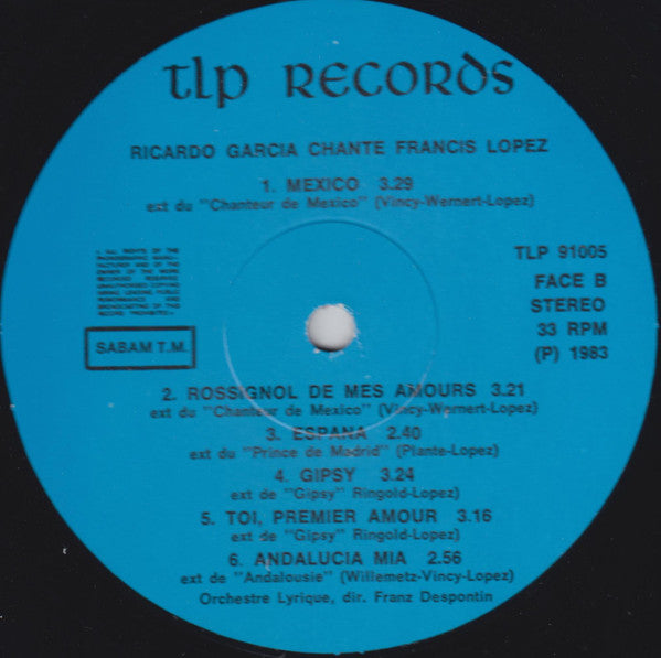 Ricardo Garcia (4) : Ricardo Garcia Chante Francis Lopez (LP, Album)