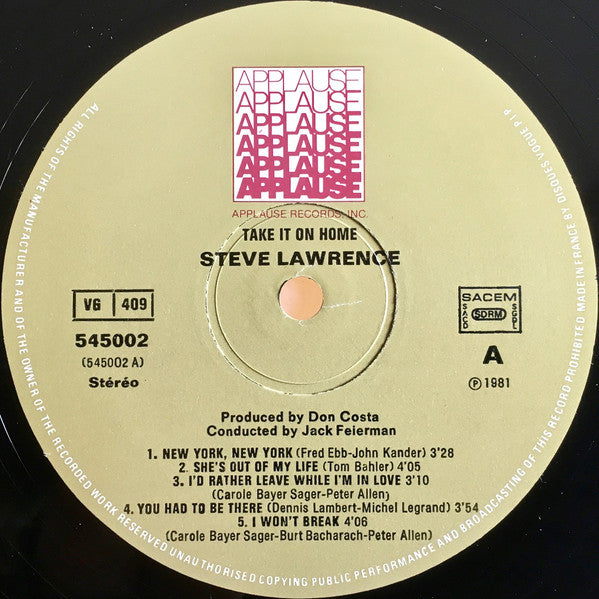 Steve Lawrence (2) : Take It On Home (LP, Album)