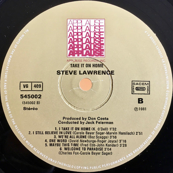 Steve Lawrence (2) : Take It On Home (LP, Album)