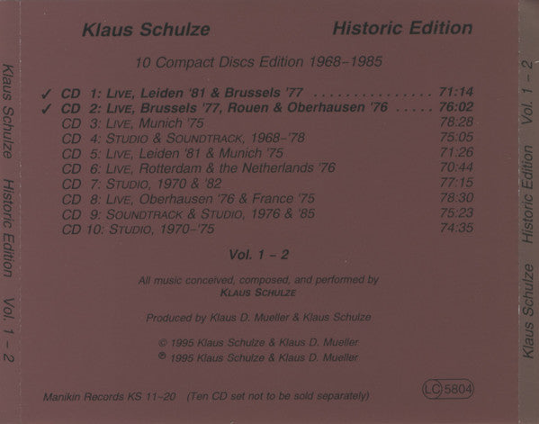 Klaus Schulze : Historic Edition (10xCD, Album, Ltd)