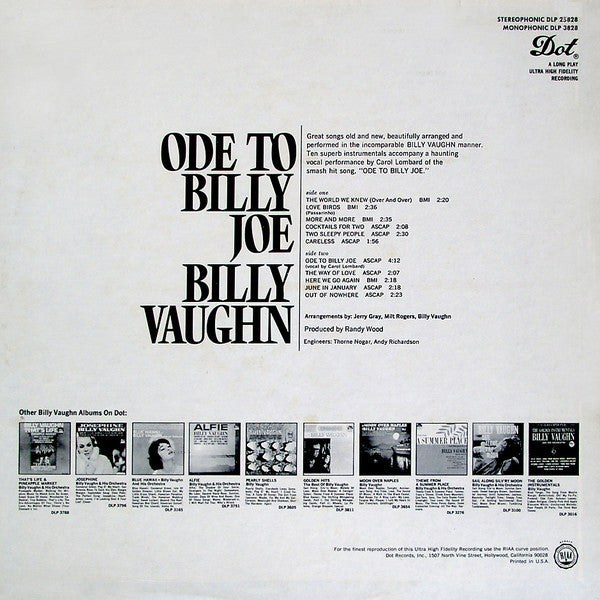 Billy Vaughn : Ode To Billy Joe (LP, Album, Mon)