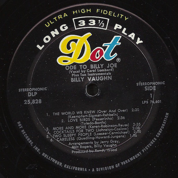 Billy Vaughn : Ode To Billy Joe (LP, Album, Mon)