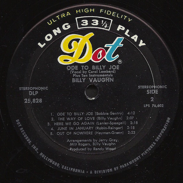 Billy Vaughn : Ode To Billy Joe (LP, Album, Mon)