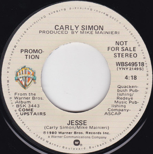 Carly Simon : Jesse (7", Single, Mono, Promo, Los)