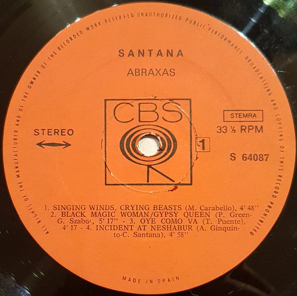 Santana : Abraxas (LP, Album, Gat)