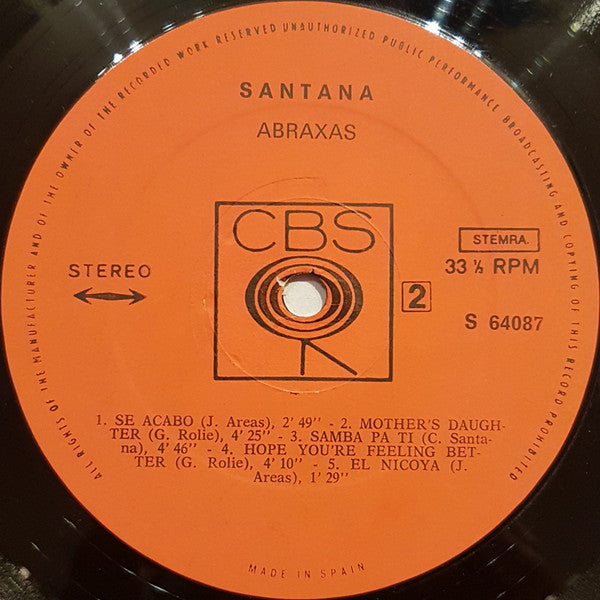 Santana : Abraxas (LP, Album, Gat)