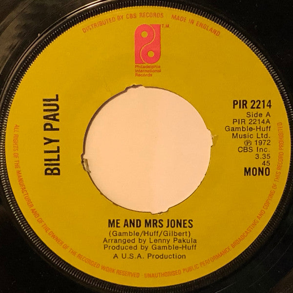 Billy Paul : Me And Mrs Jones (7", Single, Mono, RE, 4-p)