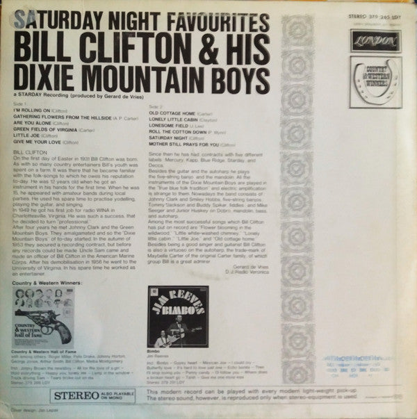 Bill Clifton And His Dixie Mountain Boys : Saturday Night Favourites (LP, Album)
