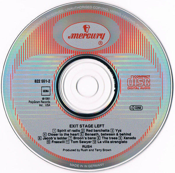 Rush : Exit...Stage Left (CD, Album, RP)