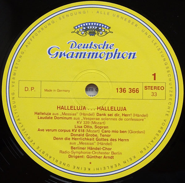 Berliner Händel-Chor, Radio-Symphonie-Orchester Berlin, Günther Arndt : Halleluja... Halleluja (Berühmte Chöre) (LP, NO )