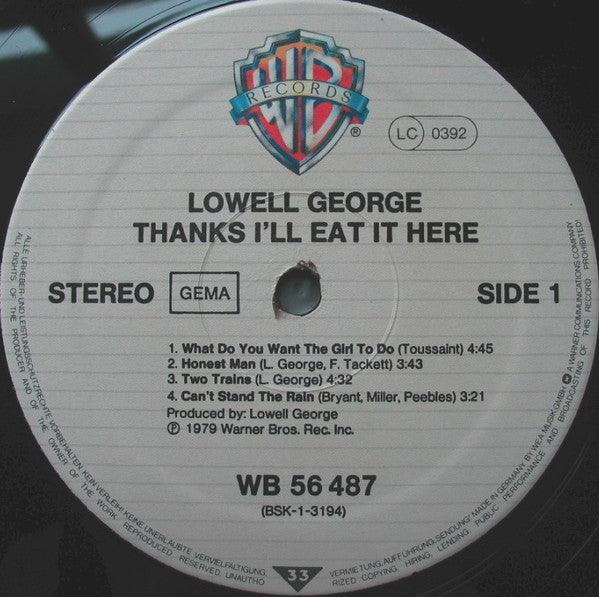 Lowell George : Thanks I'll Eat It Here (LP, Album)
