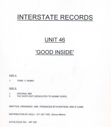 Unit 46 : Good Inside (12", W/Lbl)