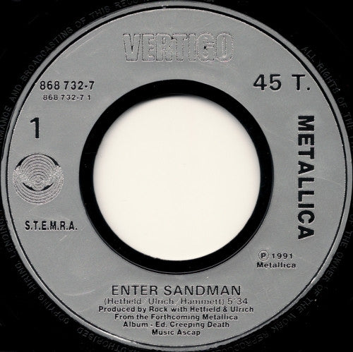 Metallica : Enter Sandman (7", Single)