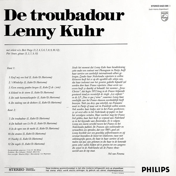 Lenny Kuhr : De Troubadour (LP, Album, RE)
