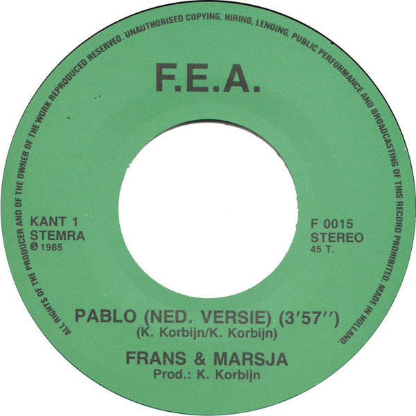 Frans & Marsja : Pablo (7", Single)