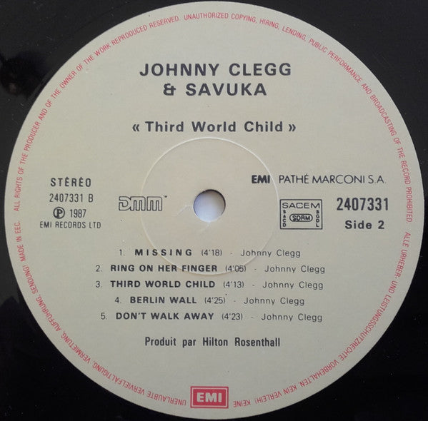 Johnny Clegg & Savuka : Third World Child (LP, Album, Gat)