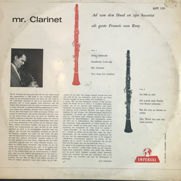 Ad Van Den Hoed Kwartet Als Gaste Francis van Rooy : Mr. Clarinet (10", MiniAlbum, Mono)