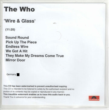 The Who : Wire & Glass (CDr, Promo, Wat)