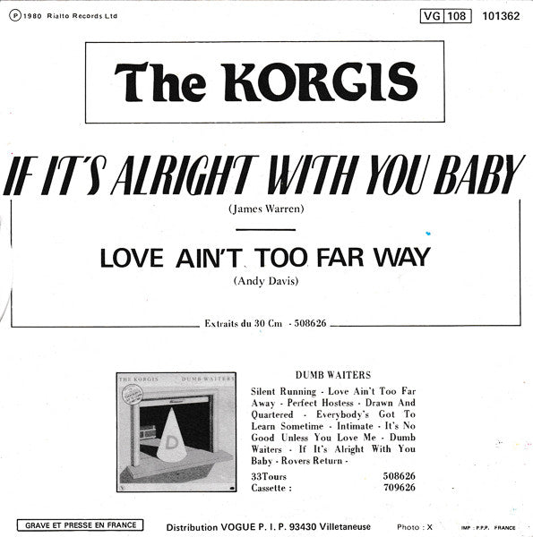 The Korgis : If It's Alright With You Baby (7", Single)