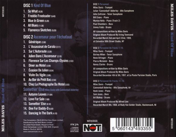Miles Davis, Cannonball Adderley, Paul Chambers (3), Jimmy Cobb, John Coltrane, Bill Evans, Wynton Kelly : Kind Of Blue (2xCD, Comp)