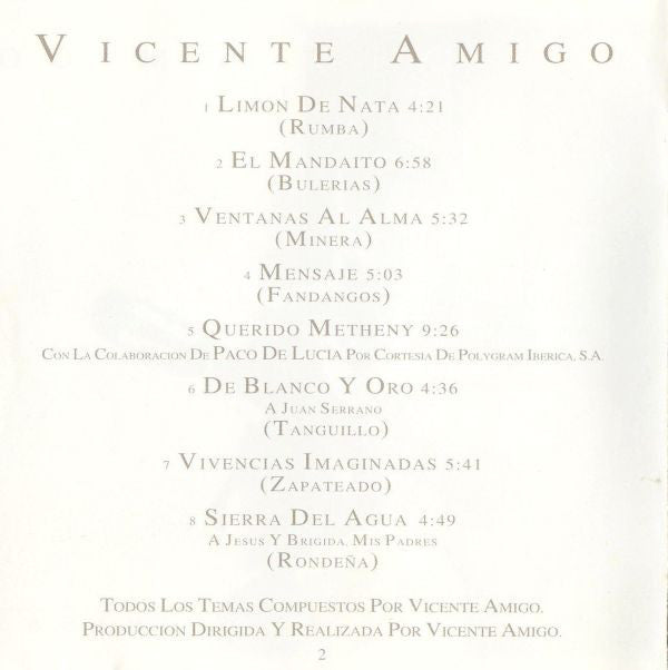 Vicente Amigo : Vivencias Imaginadas (CD, Album)