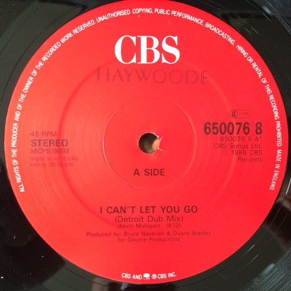 Haywoode : I Can't Let You Go (Detroit Dub Mix) (12", Single)