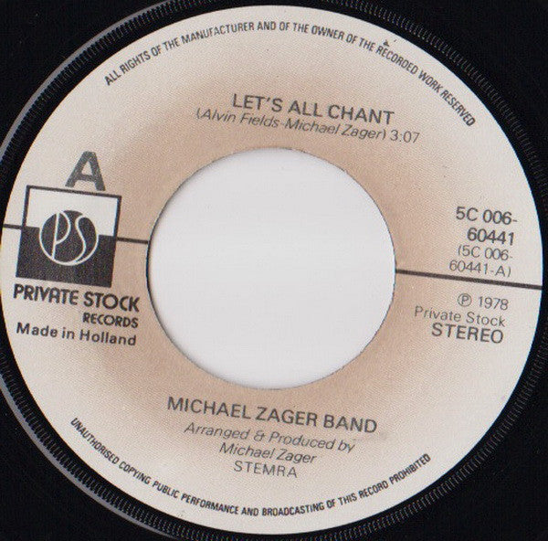The Michael Zager Band : Let's All Chant (7")