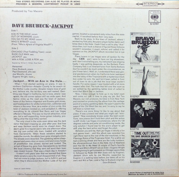 Dave Brubeck : Jackpot (LP, Album)