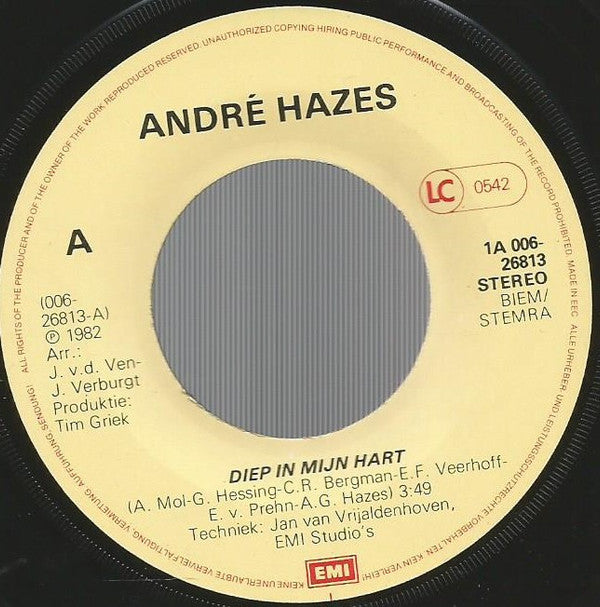 André Hazes : Diep In Mijn Hart  (7", Single)