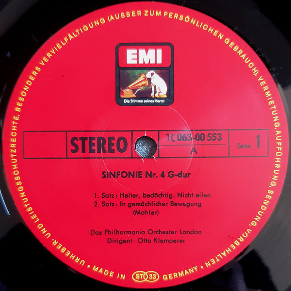 Gustav Mahler, Elisabeth Schwarzkopf, Otto Klemperer, Philharmonia Orchestra : Vierte Sinfonie G-dur (LP, RE)