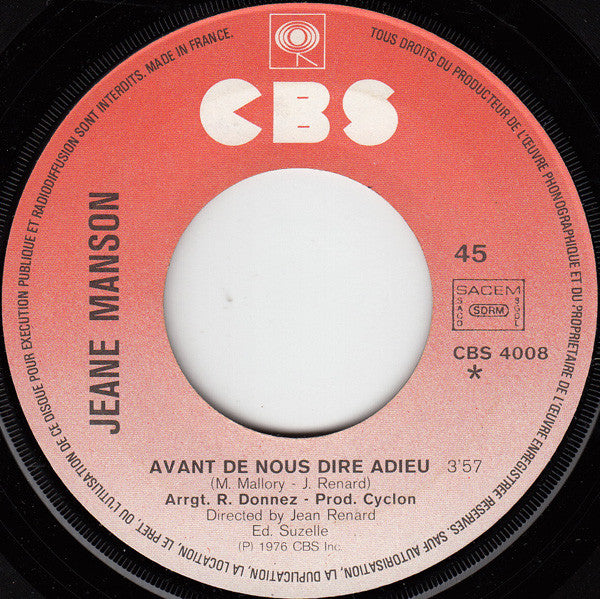 Jeane Manson : Avant De Nous Dire Adieu (7")