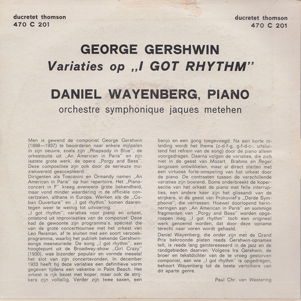 George Gershwin, Daniel Wayenberg, L'Orchestre De Jacques Météhen : Variations Sur I Got Rhythm (7", EP)