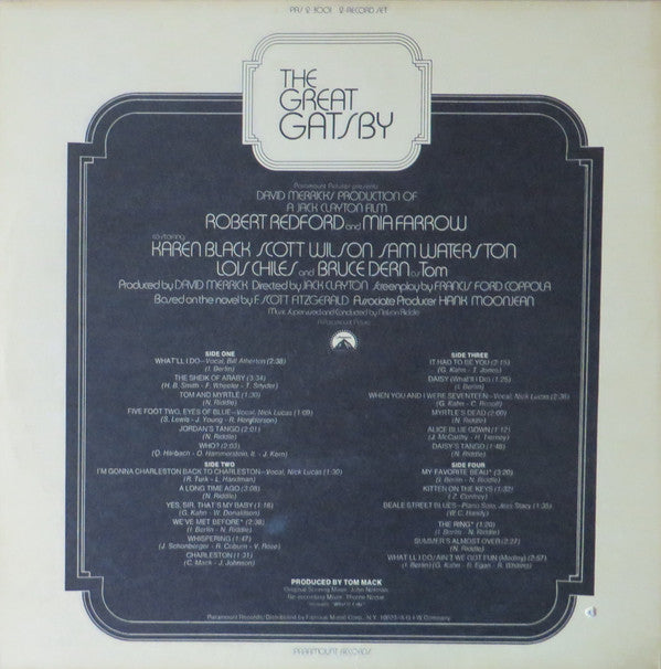 Nelson Riddle : The Great Gatsby (Original Soundtrack Recording) (2xLP, Album, Gat)