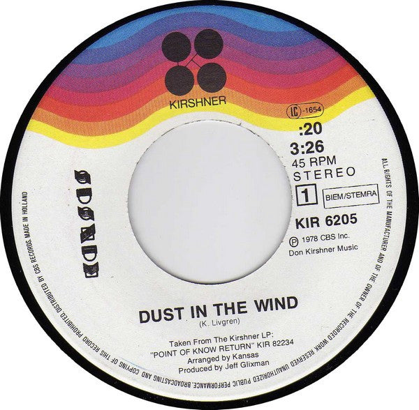 Kansas (2) : Dust In The Wind (7", Single)