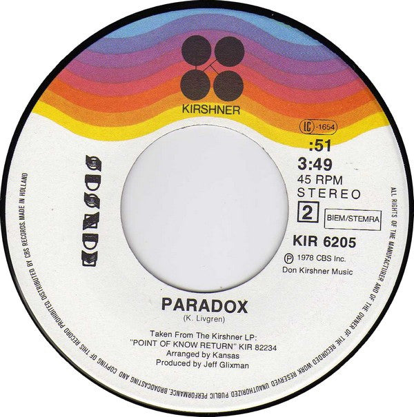 Kansas (2) : Dust In The Wind (7", Single)