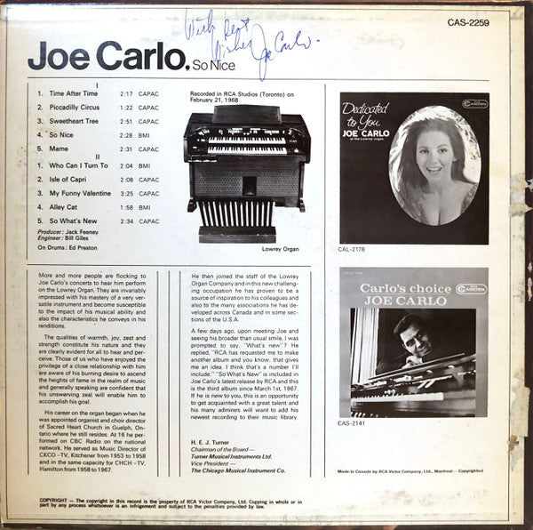 Joe Carlo (3) : So Nice (LP, Album)