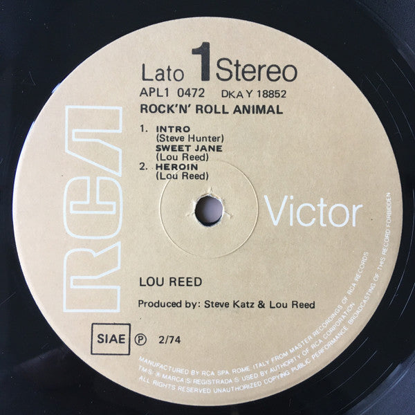 Lou Reed : Rock N Roll Animal (LP, Album, RE, Gat)