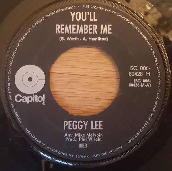 Peggy Lee : You'll Remember Me (7", Single)