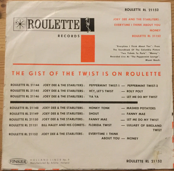 Joey Dee & The Starliters : Everytime I Think About You (7")