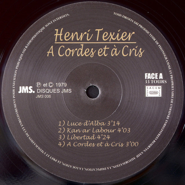 Henri Texier : A Cordes Et A Cris (LP, Album, RE)